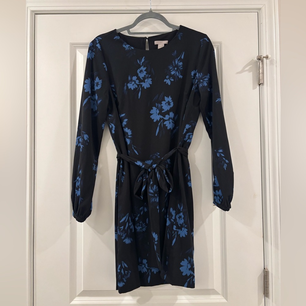 H&M Black Dress with Blue Floral Design